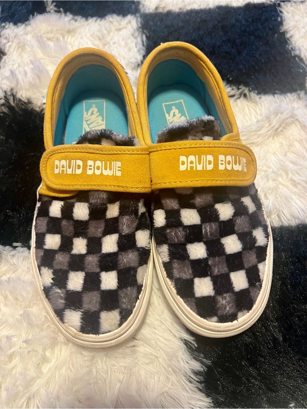 Vans X David Bowie Faux Fur Checker Slip-On With Yellow Trim